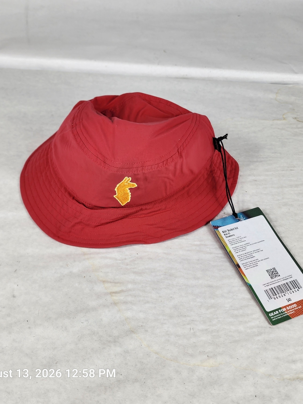 cotopaxi Red Kids Bucket Hat with Yellow Llama One Size
